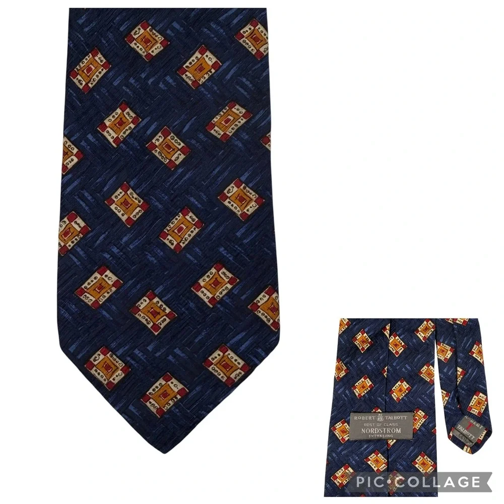 Robert Talbott Best of Class Nordstrom Silk Tie Navy‎ Blue Geometric Extra Long